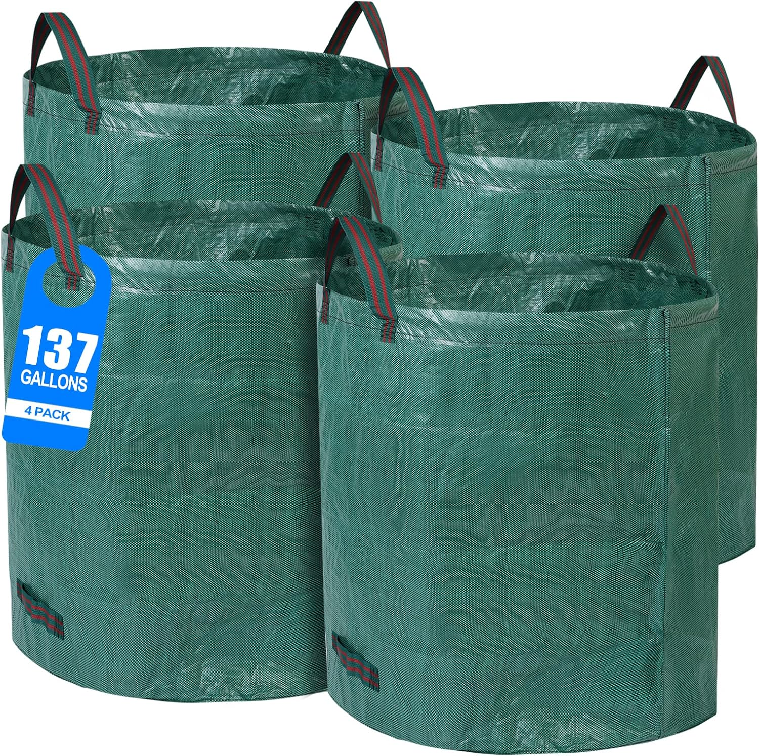 4 Pack 137 Gallons Reusable Yard Waste Bags with Double Bottom Layer Extra Large