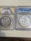 1877 S &1876 S Trade $ Pair. 76 AU 50 details, 77 xf40 details. 2 4 price of 1
