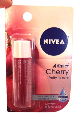 Vintage Nivea A Kiss Of Cherry lip balm care stick .17 oz New, Package Damaged