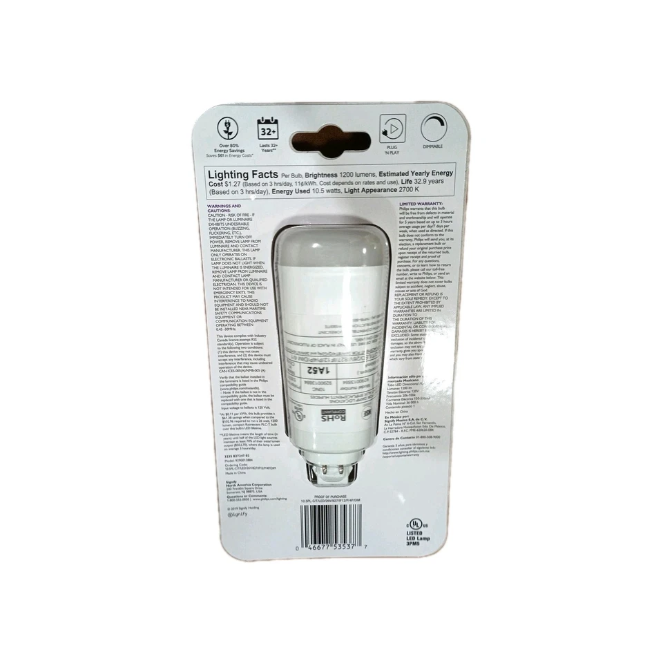 Philips PL-C / PL-T 26w 10.5w LED Soft White Dimmable 4Pin Light Bulb 9290013884 - Image 2 of 2