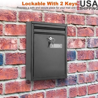 Lockable Wall Mount Mailbox Heavy Duty Iron Mail Drop Box Letters Keys New