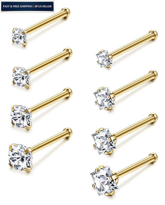 Jstyle 20G 8 Pcs a Set Stainless Steel Nose Rings 20G, 14K Gold Plated-20G