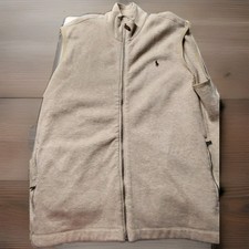 Polo Ralph Lauren Zip Up Vest Mens XXL 2X Beige Tan Full Zip Mock Neck Knit Pony