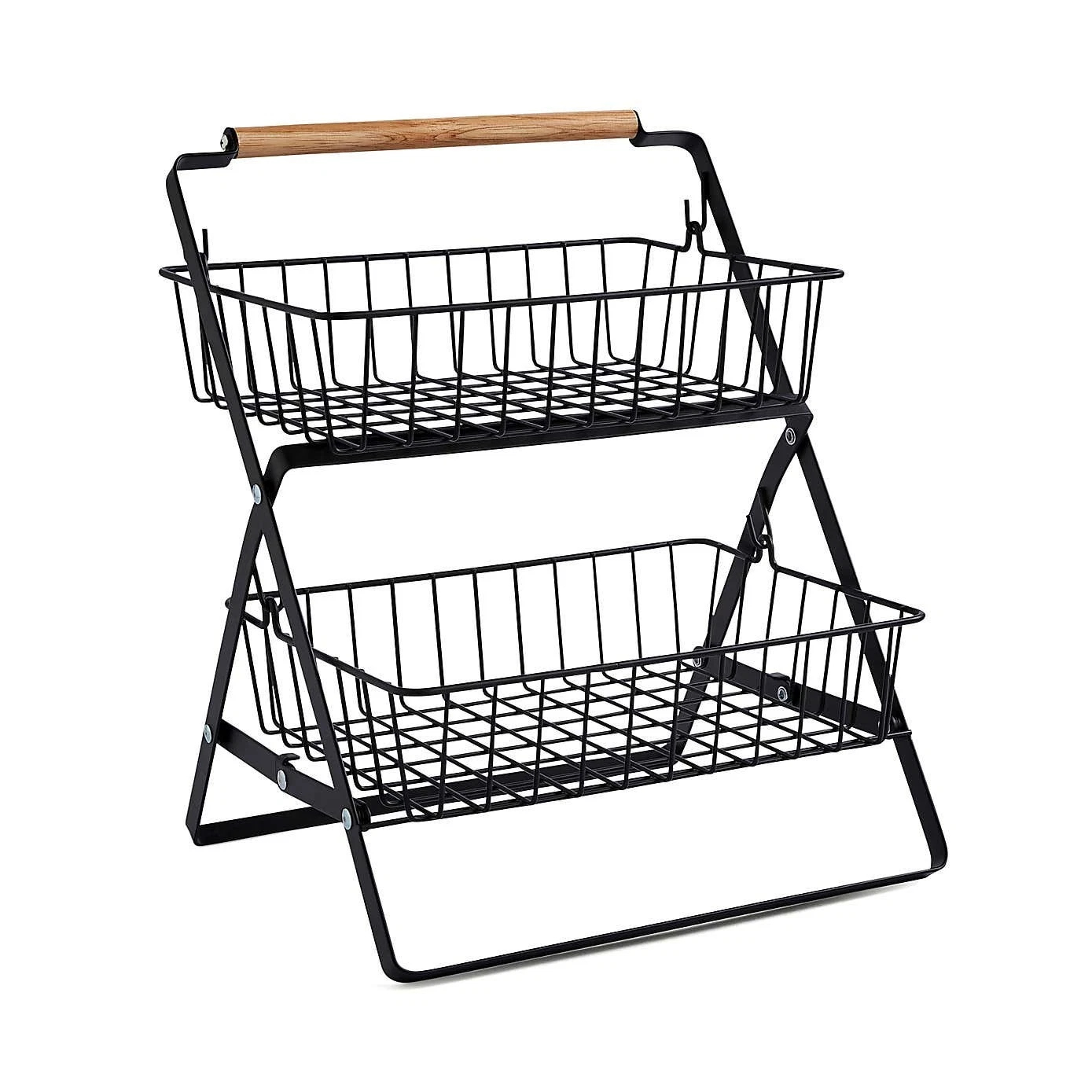 2 Tier Black Wire Storage Basket Countertop Kitchen Bathroom Organiser UK