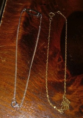 Vintage Avon Butterfly Ankle Bracelet Gold Tone & Avon Circle Ankle Silver Tone