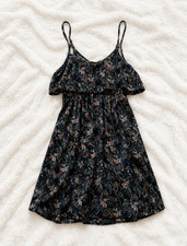 Black Floral Mini Dress Spaghetti Strap V-Neck Adjustable Straps Size M