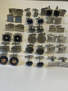Silver Tone Vintage Cufflinks 18 Pairs