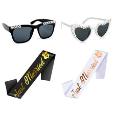 Just Married Bride and Groom Sunglasses with Sash Wedding Honeymoon Accessories