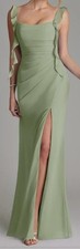 Azazie Womens Size 6 Jessamine Pistachio A-line Lace-Up Sleeveless Chiffon Dress