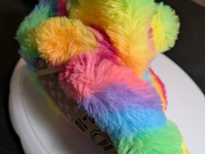 Wonder Nation Rainbow Fuzzy Plush Slippers Kids Size 9-10 Paw Grip Soles