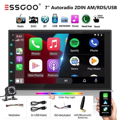 7 Zoll Autoradio 2 DIN Apple Carplay Android Auto AM FM SWC RDS Bluetooth Kamera
