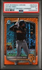 2025 BOWMAN CHROME PROSPECTS ORANGE SHIMMER #BCP204 LEO DE VRIES 15/25 PSA 10