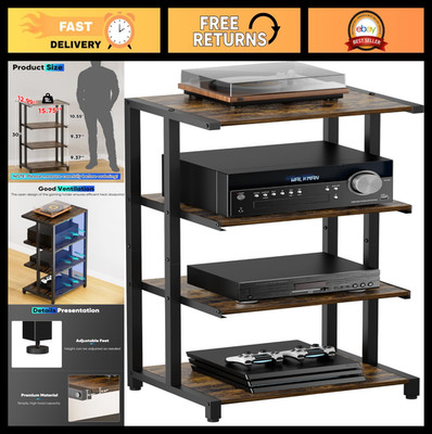 4-Tier Wooden Media Stand - Corner Shelf for TV, AV Equipment, Audio Storage, Ga