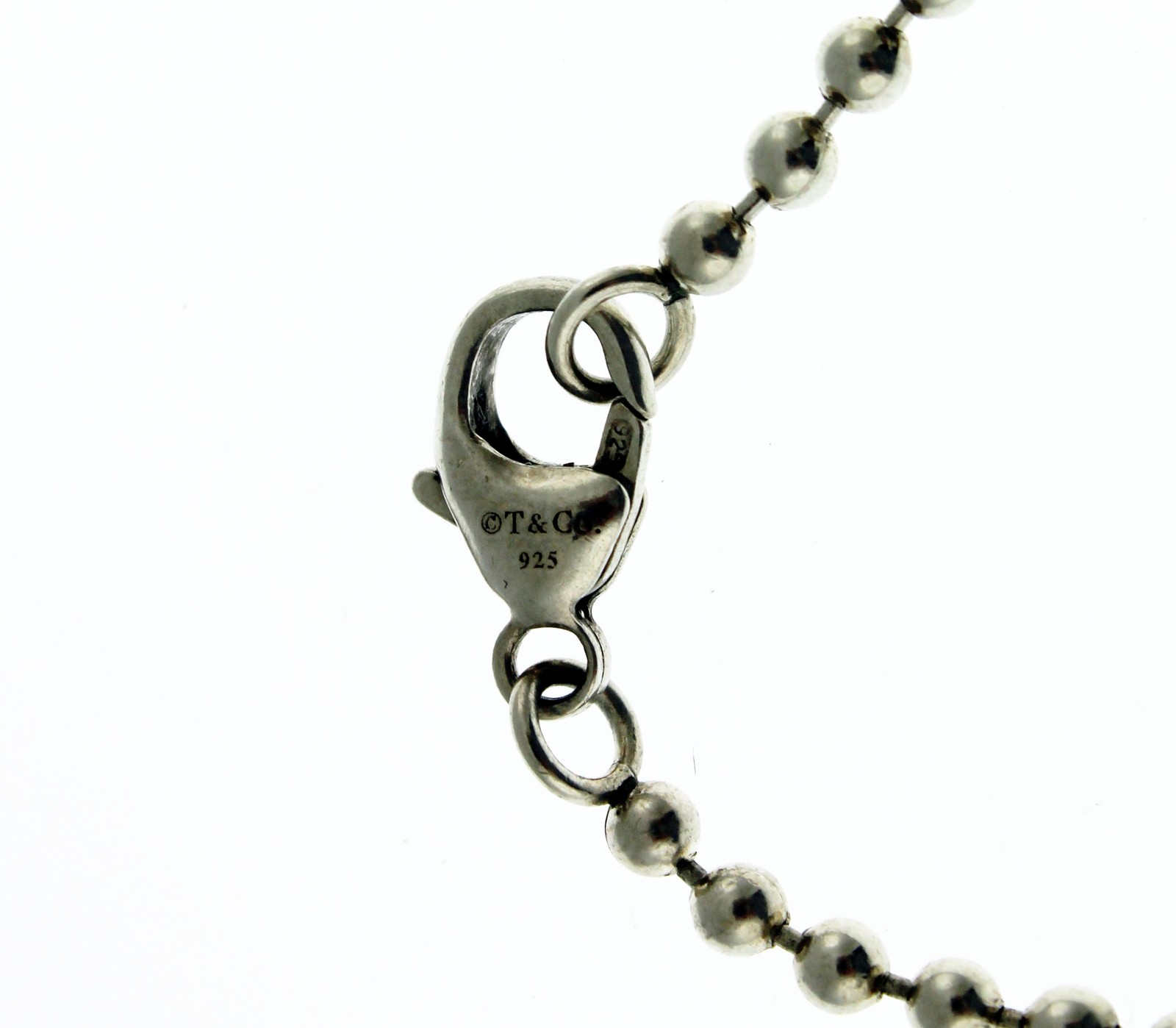 Return To Tiffany & Co 925 Sterling Silver Heart Tag Pendant Beaded Necklace 18"