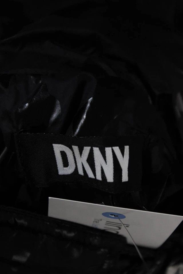 Abrigo DKNY Mujer Texturizado Manga Larga Cuello Alto Cierre con Cremallera Negro Talla S Foto 4 de 4