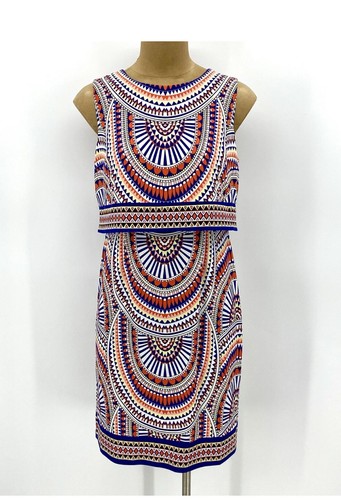 Chicos 0 Medium Dress Sleeveless Stretch Tribal Layered Disc Popover Knee Length - Picture 2 of 7