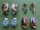 VTG Lot Of 4 Pairs Clip On Earrings Costume Jewelry Gold Tone Enamel Rhinestones