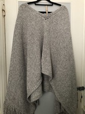 ladies poncho cape wrap shawl,grey knit,  shallow v / boat neck