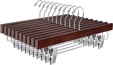 Amber Home Retro Wooden Pants Hangers with 2-Adjustable Clips, Walnut Wood Skirt