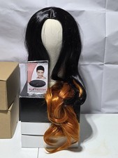 Long Ombre Wig with Black On Top and Orange/Red Underneath 33 In Length New