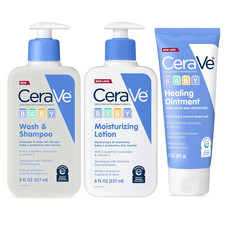 CeraVe Baby Bath Set Wash and Shampoo 8 oz Lotion 8 oz Healing Ointment 3 oz