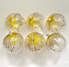 Vintage Italian Blown Glass Christmas Ornaments Gold Glitter Drip Lot of 6