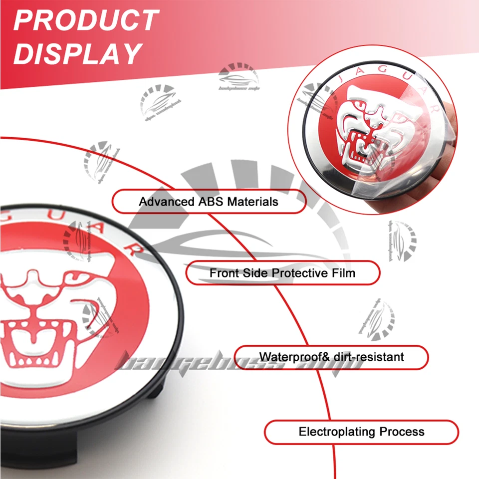 4PCS Chrome Red Wheel Center Caps for Jaguar XF XJ XK F-Type Rim Hub Covers Foto 4 de 4