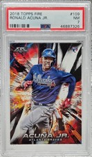 2018 Topps Fire Braves Star ~ RONALD ACUNA Rookie RC Card PSA 7 NM. rookie card picture