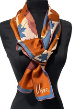 Vtg Vera Neumann Rust Blue Multi Leaf Print Rectangular Scarf Japan 29x44