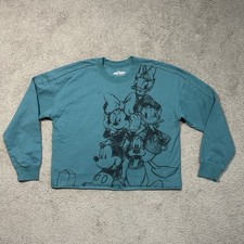 Disney Mickey And Friends Cropped Sweatshirt Womens Medium Green Long Sleeve