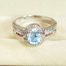 Aquamarine Oval Cut Gemstone With 925 Sterling Silver Ring For Men's A739