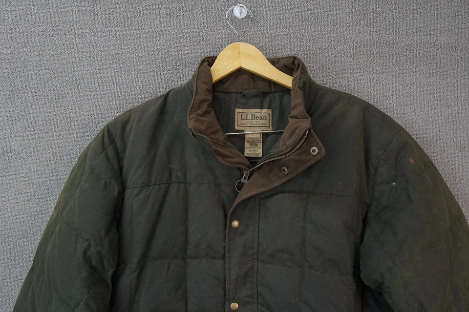 Vintage LL Bean Jacket Waxed Cotton Goose Down Puffer Green Men's Large Regular - Image 3 of 4