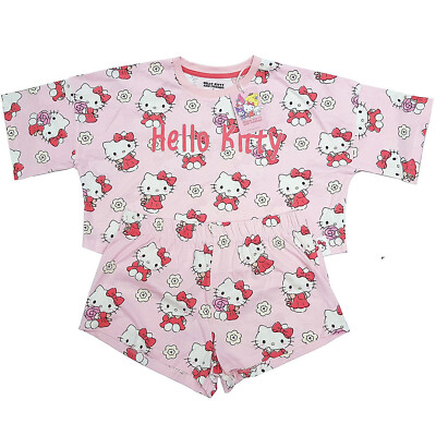 Primark Hello Kitty Shorts T-Shirt Pyjama Set Rosa Schlafanzug Nachtwäsche Damen XL 18-20
