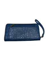 Fossil NWT NEW Jori Zip Clutch Blue Crocs Embossed Leather  Wrist Strap