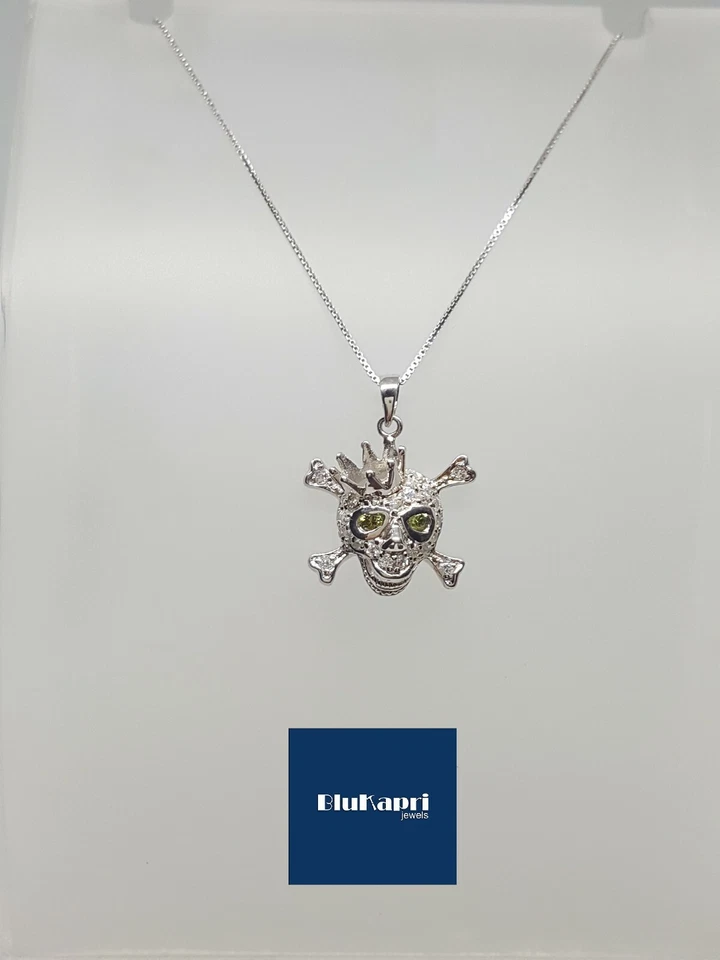 Ciondolo teschio in argento 925 con pave' di zirconi ,pendente gotico - Immagine 4 di 4