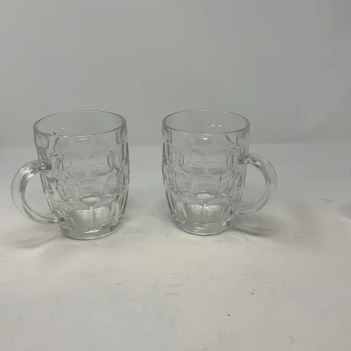 Arcoroc France 16 Oz Clear Thumbprint Heavy Glass Beer Mugs Cups Set Of 2 EUC