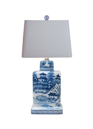 Blue and White Blue Willow Porcelain Tea Caddy Jar Table Lamp 17" - 第 1/1 張圖片