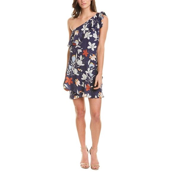 parker one shoulder ruffle dress NEW Parker Womens Small S Moon Dance Floral Ruffle One Shoulder Shift Dress  $348