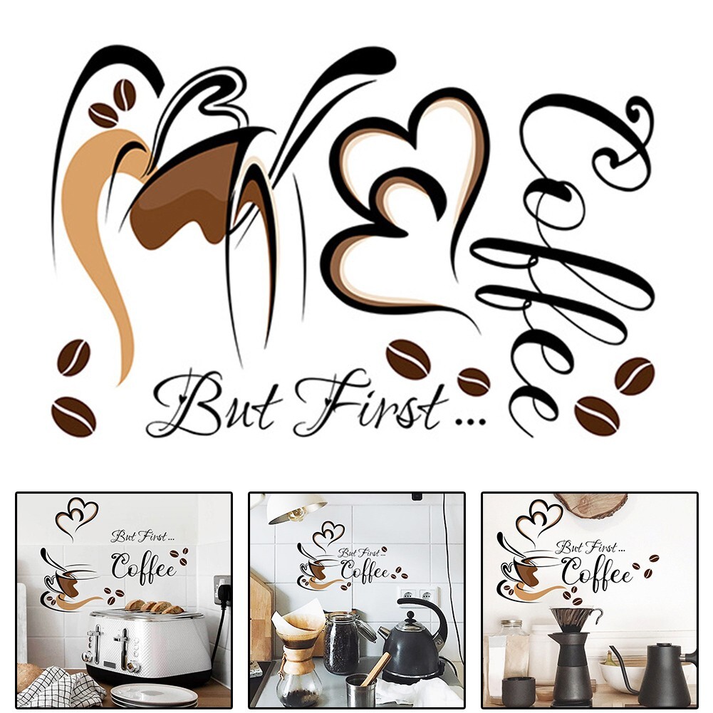 Black Coffee Cup Wall Stickers Vinyl Art Decals for Kitchen and Home