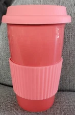 IQ Accessories Ceramic Pink Travel Tumbler Lid & Grip White Interior Mug Cup