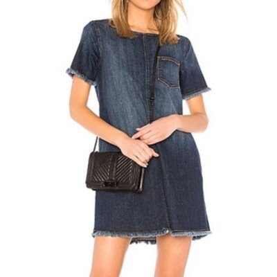 Current Elliott EUC Denim Blue Frayed Edge Shift Dress - Size 1/US Small