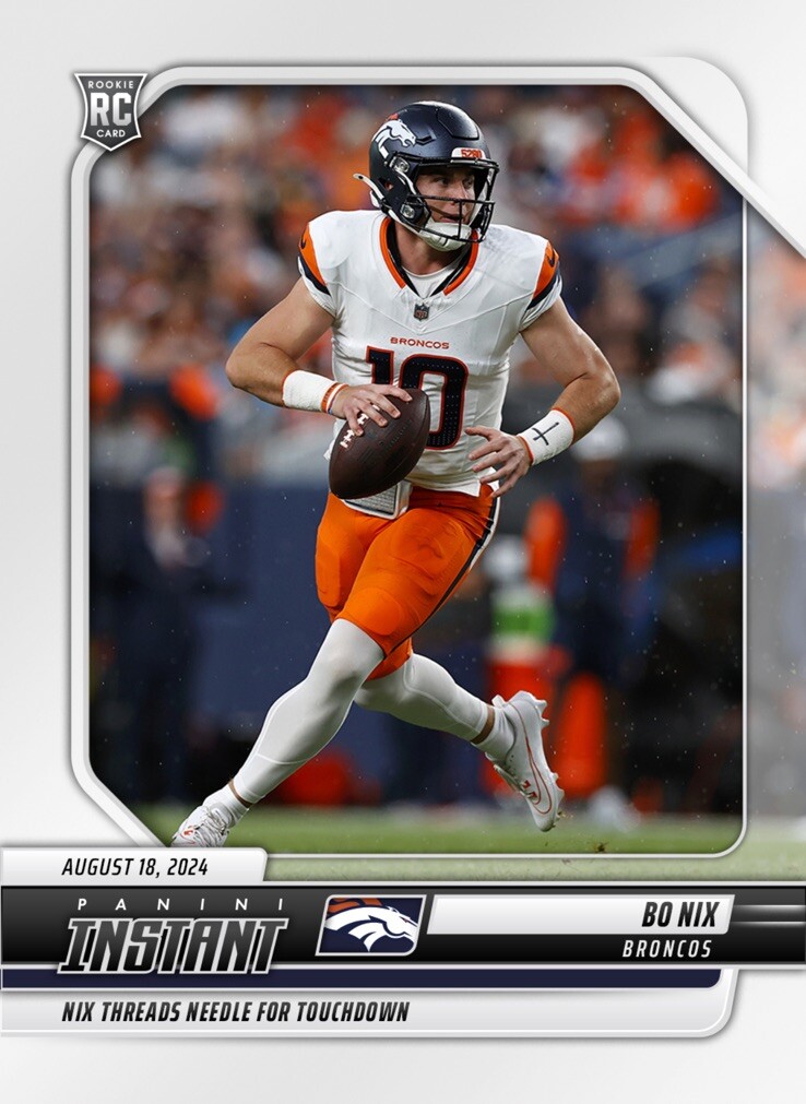 2024 Panini Instant Bo Nix Rookie Card #1/2144 - Denver Broncos, Graded Gem Mint 10