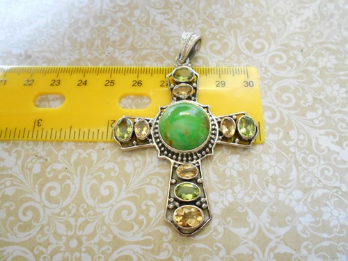 Nicky Butler Oxidized Sterling Gaspiete Citrine Peridot Cross Pendant 55P80 - Picture 6 of 12