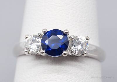 Vintage STAUER Lab Saphir Zirkonia Sterlingsilber Ringgröße 5,25