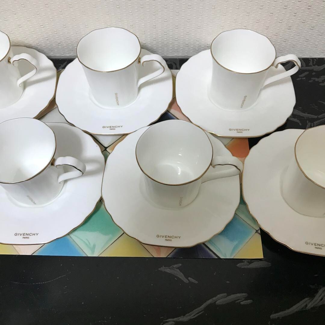 GIVENCHY Pairs Porcelain Yamaka Octagon Cup Saucer Espresso 6 Set