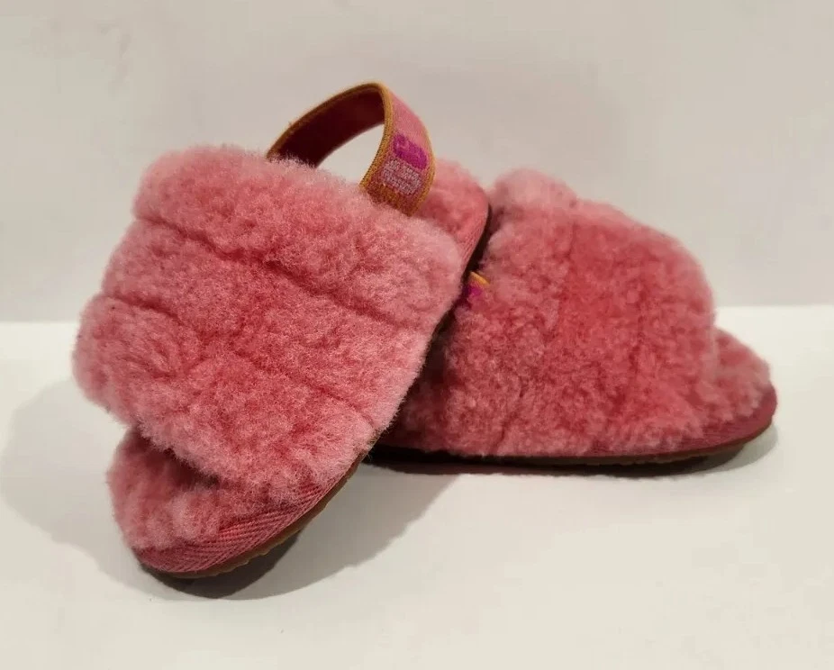 Sandalo UGG Fluff Yeah Slide bambino taglia 4 5 rosa bambino 12 18 mo pelle di pecora