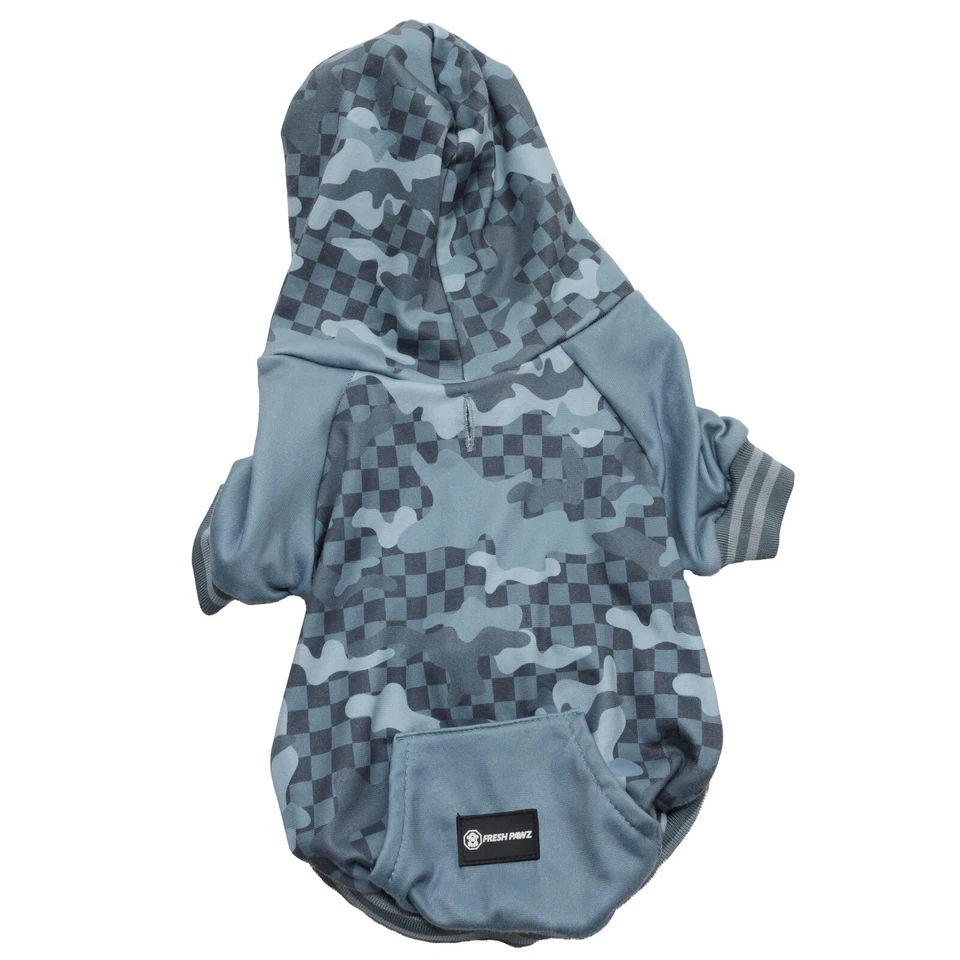 Fresh Pawz M Checkered Camo Dog Pet Hoodie Poly Spandex Back Kangaroo Pocket - Image 2 of 4