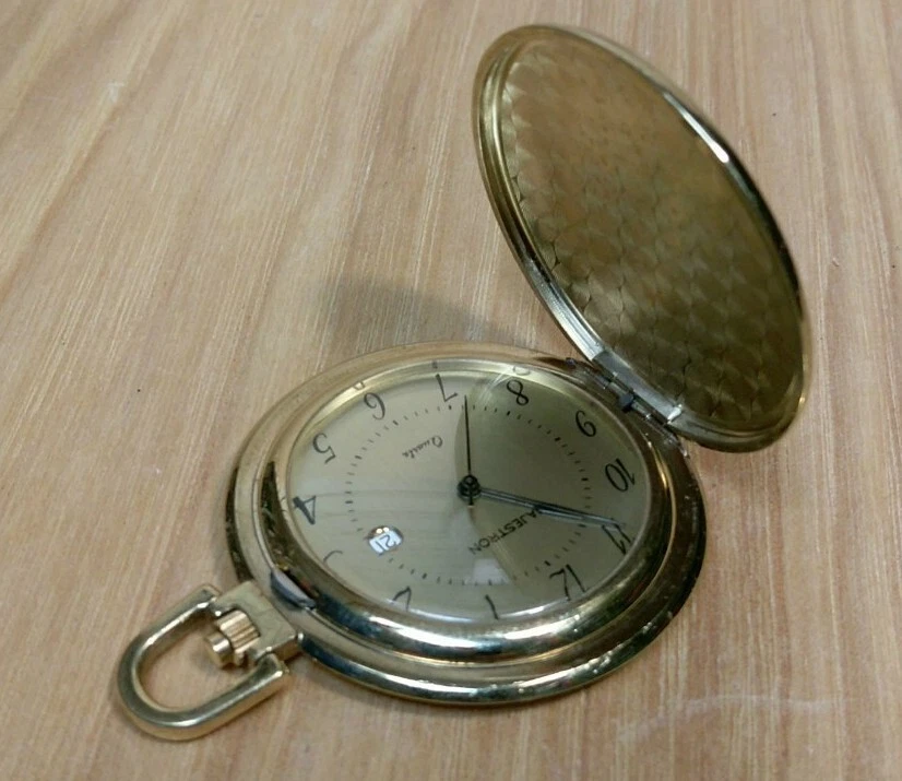 Majestron Pocket Watch Gold Tone Swiss ETA Quartz with Date