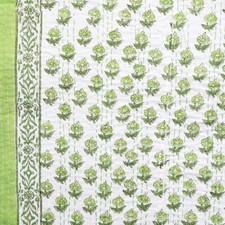 Green Beautiful Block Print Indian Cotton Kantha Quilt Bedspread King Size Throw