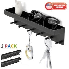 2x 6 Hooks Key Rack Holder Home Wall Decorative Mail Organizer with Tray Hallway
